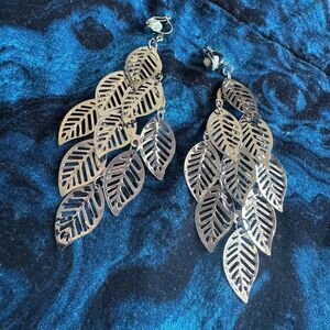 Silver Leaf Cascade Clip-On Earrings